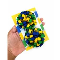 Parzinho Pompom com as cores do Brasil|laço Copa do mundo acessório infantil laço