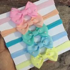 Kit 5 faixinhas de cabelo para RN na meia de seda