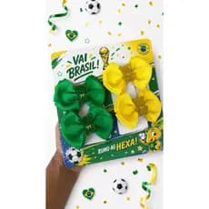 Parzinho de laço infantil na cor da copa do mundo Brasil |acessorio infantil laço menina