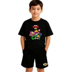 Kit Infantil Camiseta e Short Moletinho B. Stars Conjunto Blusa e Bermuda de Moletom Brawlers Camisa 100% Algodão