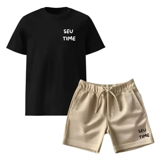 Kit Infantil 2 Peças Com 1 Camiseta e 1 Short Time de Futebol Conjunto Seu Time Bermuda Moletom Camisa Infantil