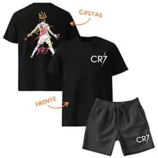 Kit Infantil 1 Camiseta e 1 Short Moletom Do CR7 Conjunto Blusa e Bermuda Moletom Camisa Jogador Cristiano Ronaldo