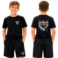 Kit Infantil 2 Peças Com 1 Camiseta e 1 Short Moletom Do São Paulo Tricolor Independente Infantil