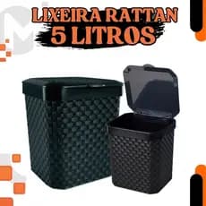 Lixeira Cesto Rattan 5 Litros Preta C Tampa Cozinha Banheiro Lixeira Pia