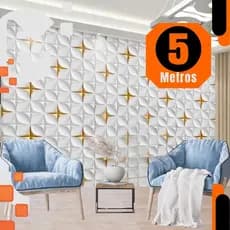 Papel de Parede 3D Cinza Dourado Geometrico Adesivo Autocolante Rolo 5m x 45cm Sala Quarto