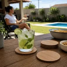 Kit 4 Bolachas Porta Copo Madeira MDF Para Drinks e Bebidas