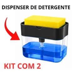 Kit 2 Dispenser para Detergente e Sabão Líquido com Porta Esponja Organizador de Pia Cozinha