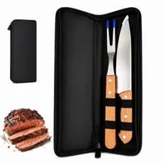 Kit de Churrasco 2 Peças - Aço Inox Com Caixa Lâmina Afiada Linha Premium - (Faca e Garfo)
