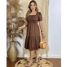 Vestido Feminino 2 Marias Básico Manga Curta Malha Canelada Moda Evangélica Cristã