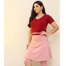 Conjunto Fitness Moda Evangélica Cristã Modesta Feminino Short Saia Godê + Blusa para Exercícios