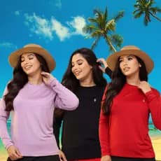 Kit 3 Camisa Térmica Proteção UV Manga Longa Feminina + Segunda Pele Camisa Malha Fria Cores Lisa