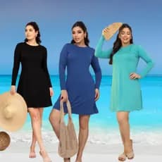 Kit 3 Vestido Saída de Praia Piscina  Moda Evangélica Cristã + Proteção UV50 Térmica Manga Longa
