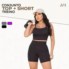 Conjunto Short e Top Academia Cintura Alta Sem Transparência Básico Minimalista Feminino Mulher Treino Bojo Removível