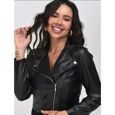 jaqueta couro ecológico jaqueta para o frio estilosa preta para o dia a dia balada feminina feminino garota menina