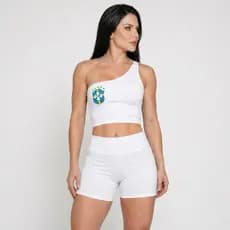 Top Brasil cropped um Ombro só - forrado  copa  Brazil core feminino Fitness Treino Academia Boa Sustentação Mula Manca
