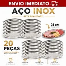 Kit 20 Travessas Inox Oval Rasa Bandeja Para Salada Porções e Petiscos 21cm Bar Lanchonete Cozinha