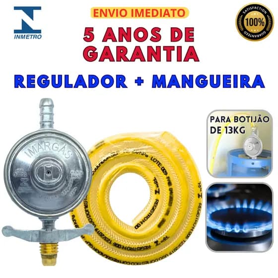 Registro Regulador de Gás de Cozinha Botijão para 13k de 1Kg/h com Mangueira Kit Fogão