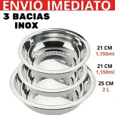 Jogo 3 Bacia SaladeiraTigela Bowl Aço Inox Reforçado Multiuso Kit Profissional Cozinha 25/21/21 cm