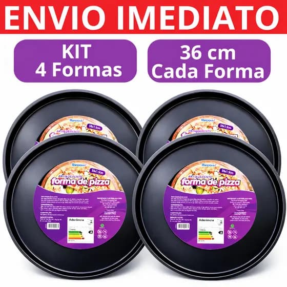 Forma De Pizza Grande 36 cm Assadeira Antiaderente 8 Pedaços Bandeja Teflon Fácil  Limpar Kit com 4