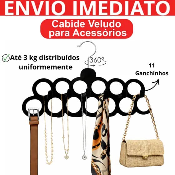 Cabide Veludo Para Lenço Cinto Gravata Cachecol Bolsa Acessórios Organizador com 11 Ganchos Multiuso