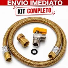 Kit Mangueira Gas Encanado Cobre  Metálica Registro Angular 90 graus macho e adaptador 1/2'' Fêmea