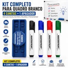 Kit 4 Canetas Para Quadro Branco + Apagador Masterprint 4 Cores Escola Escritório