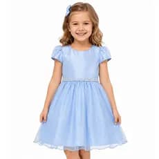 Vestido infantil de festa Fantasia Frozen Aniversário Princesa Azul Com Brilho Carnaval