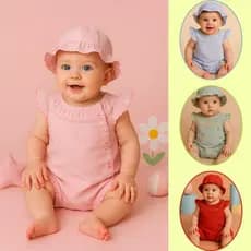 Roupa Bebê Menina Macacão Bebê Banho de Sol em 100% Algodão Pimpão Com Chapéu Maternidade