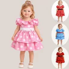 Vestido Infantil de Festa de Bolinhas Poá Minnie Galinha Pintadinha LadyBug Ideal Festa Aniversários