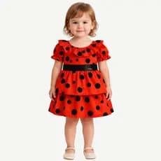 Vestido de Festa Infantil de Bolinhas LadyBug Pretas Tam 1 a 4 Anos Poá Vermelho