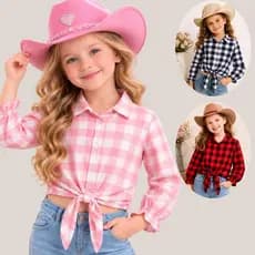 Camisa Xadrez Infantil Menina Festa Junina Rodeio Cowgirl Manga Longa Boiadeira Várias Cores