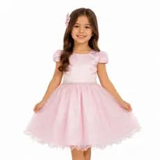 Vestido Infantil de Festa Saia Brilho Rosa Luxo Princesa Aniversário