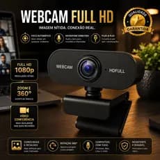 Webcam Full HD 1080p 360 Graus Zoom Videoconferência Reuniões Online Home Office Microfone Embutido
