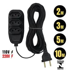 Extensão Elétrica Regua de Tomadas 2, 3, 5 e 10 Metros Extensor 3 Tomada Estenção