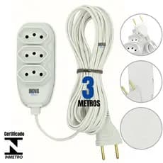 Extensão Elétrica Filtro de Linha Régua de Tomadas 3 metros Bivolt Extensor de Tomada Tripolar 3 e 5 tomadas