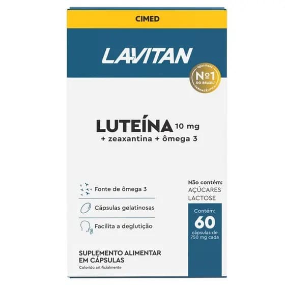 Lavitan Luteína 10mg 60 Cápsulas Cimed Suplemento Luteína Zeaxantina Visão Saúde Energia Diário