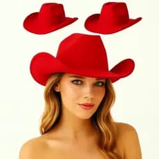 Chapéu de Cowboy Vermelho Contry Unissex Infantil e Adulto