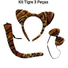Kit Tiara Tigre Com Gravata Borboleta e Rabo