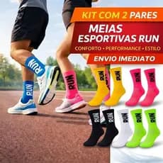 Meia Esportiva Cano Alto Compressão Run Academia Corrida Unissex Poliamida