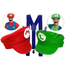 Fantasia Para Carnaval E Festas Acessorio Suspensorio Chapeu Mario ou Luigi ADULTO
