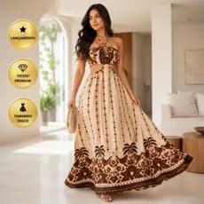 Vestido Longo Feminino Casual Elegante Estampa 3D Exclusiva Tamanho Único Praia festas