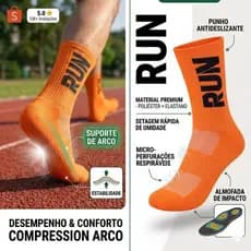 Meia Esportiva Cano Alto Compressão Run Academia Corrida Unissex Poliamida Laranja