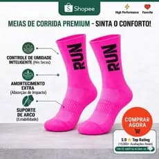 Meia Esportiva Cano Alto Compressão Run Academia Corrida Conforto Unissex Poliamida Rosa🩷