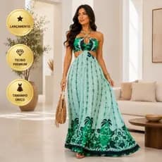 Vestido Longo Feminino Estampado 3D Elegante Boho Tamanho Único Festa Praia Casual