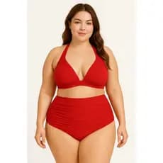 Biquini plus size calcinha alta franzida