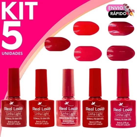 Kit Esmalte em Gel Tons de Vermelho Real Love Linha Light Color - Secagem Rápida em Cabine LED/UV
