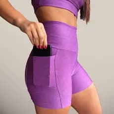 Short com Bolso Para Corrida Canelado Fitness Feminino Bermuda de Academia Legging Feminina Cintura Alta Ciclismo Treino