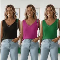 Kit 3 Blusas Regata Femininas Duna | Alça Larga Confortável | Elegante e Versátil