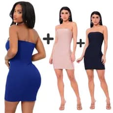 kit 3 Vestido Tomara Que Caia Tubinho Feminino Tecido Suplex