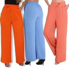 Calça pantalona feminina cintura alta com bolso tecido duna